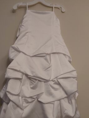 David's Bridal White Satin Ruffled Wedding Dress